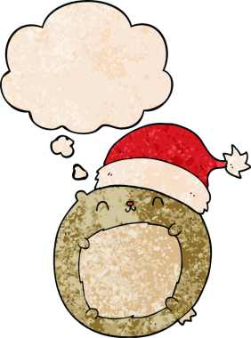 Bir insan tarafından çizilmiş grunge desenli düşünce baloncuğu olan şirin çizgi film noel ayısı.