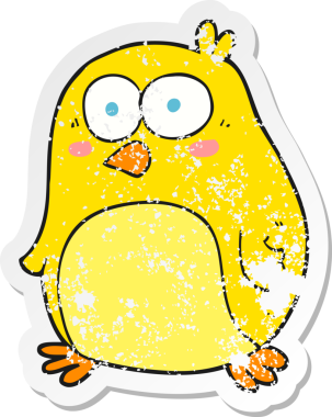 Bir insan tarafından çizilmiş karikatür kuşunun gerilmiş çıkartması.