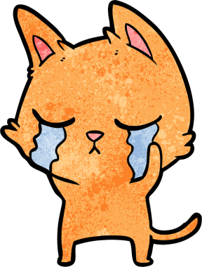 Bir insan tarafından çizilmiş ağlayan çizgi film kedisi.