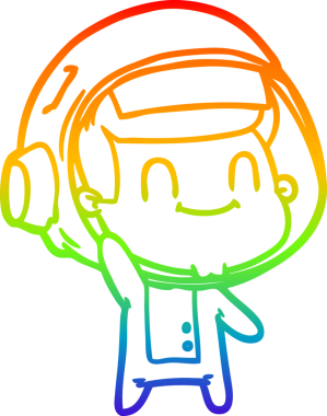 Gökkuşağı gradyan çizgisi çizimi mutlu bir astronot insan tarafından çizilmiş.