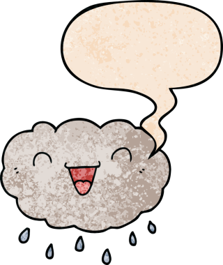 Mutlu karikatür bulutu. Konuşma baloncuğu ile insan tarafından çizilmiş eski moda dokular.