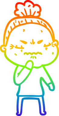 Gökkuşağı gradyan çizgi çizimi bir insan tarafından çizilmiş yaşlı bir kadın tarafından rahatsız edildi