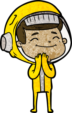 Bir insan tarafından çizilmiş mutlu astronot çizgi filmi.