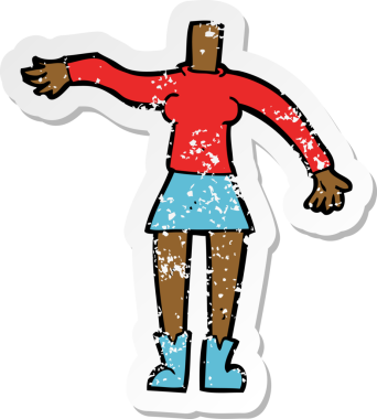 Bir insan tarafından çizilmiş bir karikatür kadın vücudunun gerilimli etiketi.