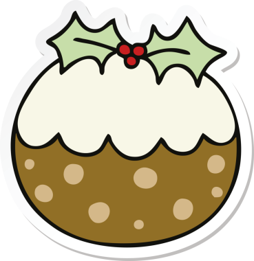 Bir insan tarafından çizilmiş tuhaf bir Noel pudinginin çıkartması.