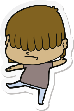 Bir insan tarafından çizilmiş dağınık saçlı çizgi film çocuğunun çıkartması.