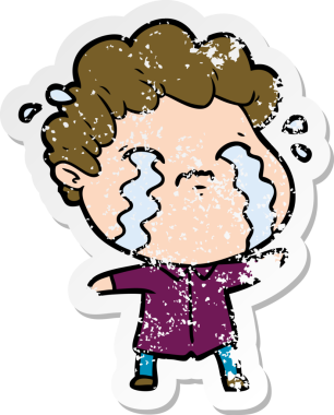 Bir insan tarafından çizilmiş ağlayan bir karikatürcünün sıkıntılı çıkartması.