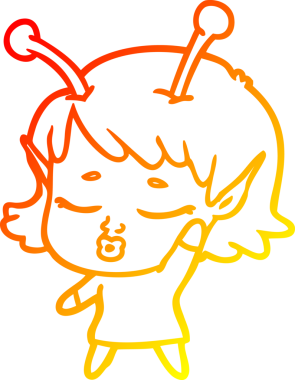 Bir insan tarafından çizilmiş sevimli bir uzaylı kız çizgi filmi.