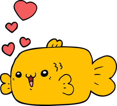 Sevgi dolu bir insan tarafından çizilmiş sevimli karikatür balığı.