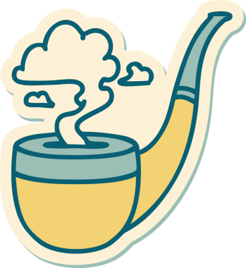 Bir insan tarafından çizilmiş sigara piposunun geleneksel stiliyle dövme çıkartması.