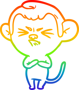 Gökkuşağı gradyan çizgi çizimi bir insan tarafından çizilmiş sinir bozucu bir maymun