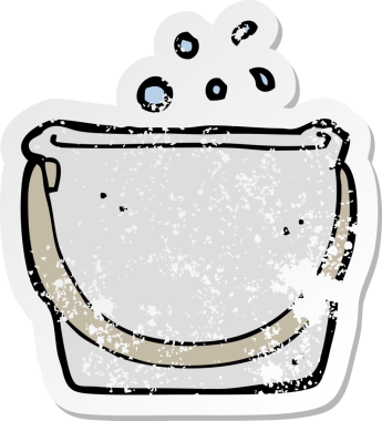 Bir insan tarafından çizilmiş karikatür kovasının gerilimli yapıştırması.