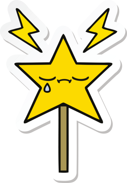 Bir insan tarafından çizilmiş şirin bir çizgi film sihirli değneğinin çıkartması.