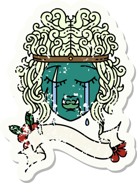 Retro Dövme Tarzı Ağlayan Ork Barbar karakter yüzü Bir insan tarafından çizilmiş