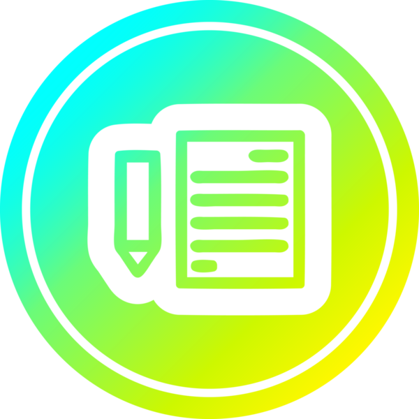 belge ve kalem dairesel simgesi bir insan tarafından serin gradyan bitiş çizilmiş