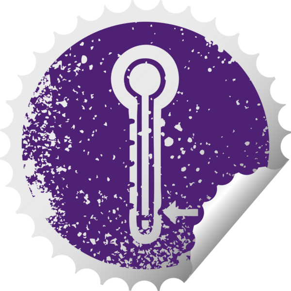 Bir insan tarafından çizilmiş soğuk termometrenin sıkıntılı dairesel soyma etiketi.