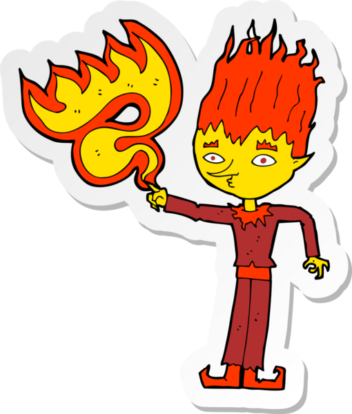 Bir insan tarafından çizilmiş Ateş Ruhu çizgi filminin çıkartması.