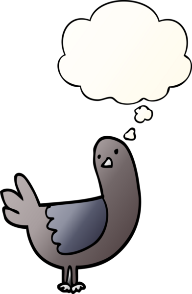 Düşünce baloncuğu olan çizgi film güvercini, bir insan tarafından çizilmiş eğimli bir şekil.
