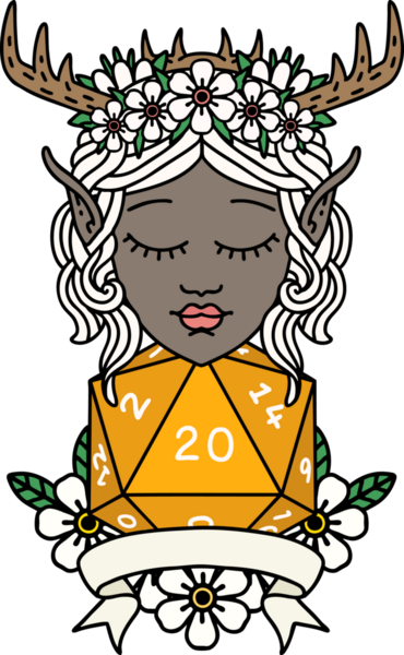 Retro Dövme Tarzı Elf Karakteri Bir insan tarafından çizilmiş doğal 20 zar ile