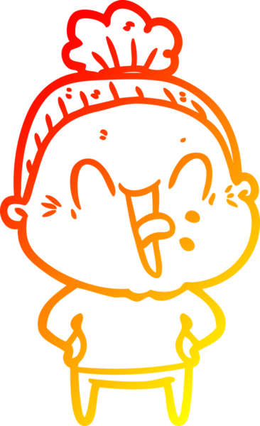 Bir insan tarafından çizilmiş mutlu, yaşlı bir kadının sıcak çizgi çizimi.