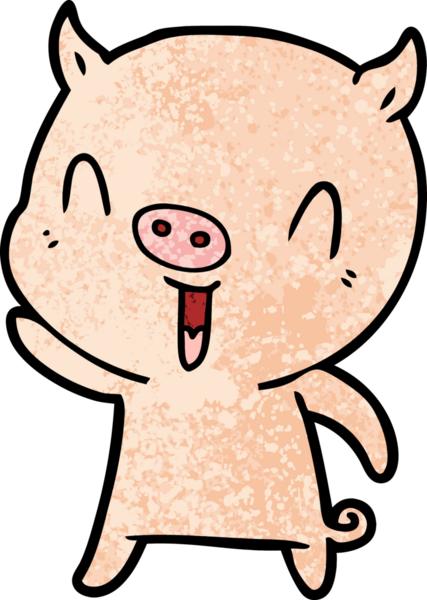 Bir insan tarafından çizilmiş mutlu çizgi film domuzu.