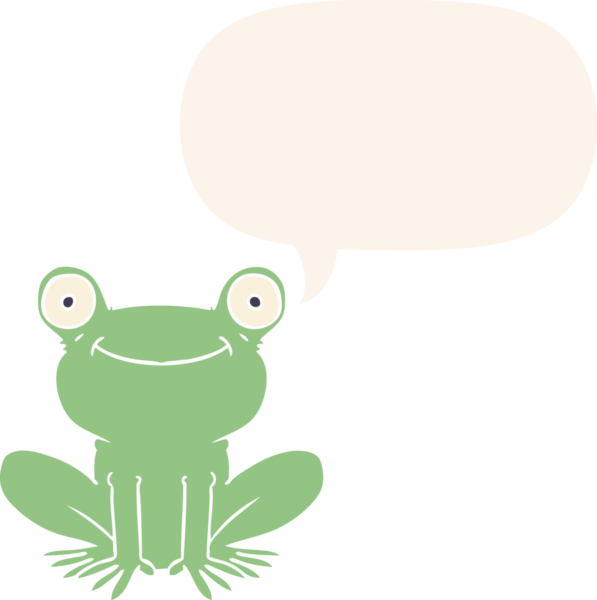 bir insan tarafından çizilmiş, konuşma baloncuklu bir kurbağa.