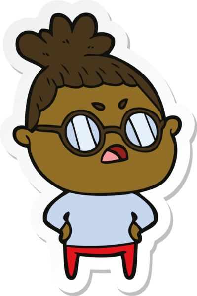 Çizgi film çıkartması. Bir insan tarafından çizilmiş rahatsız bir kadın.