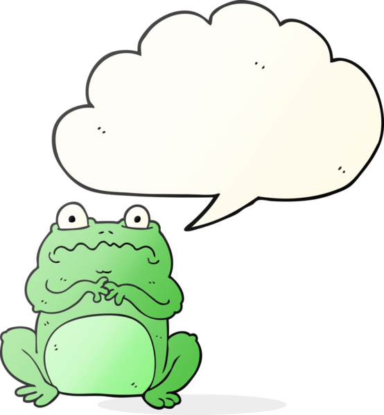 Bir insan tarafından çizilmiş serbest konuşma balonu karikatürü komik kurbağa