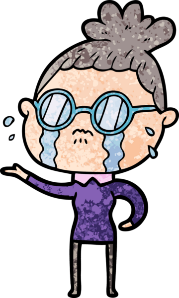 Bir insan tarafından çizilmiş gözlüklü, ağlayan bir kadın.