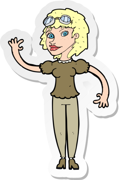 Bir insan tarafından çizilmiş bir karikatür pilot kadının çıkartması.