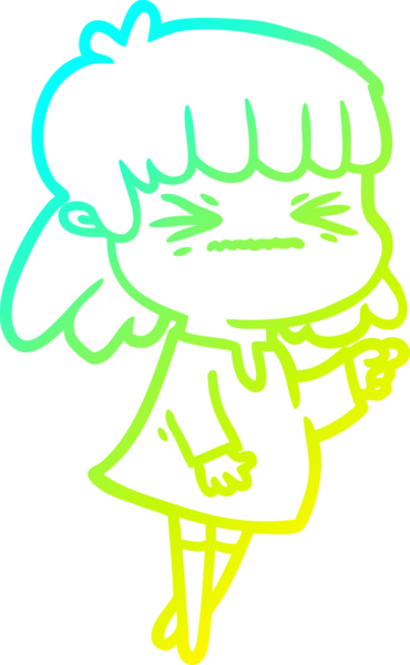 Bir insan tarafından çizilmiş kızgın bir kızın soğuk çizgi çizimi.