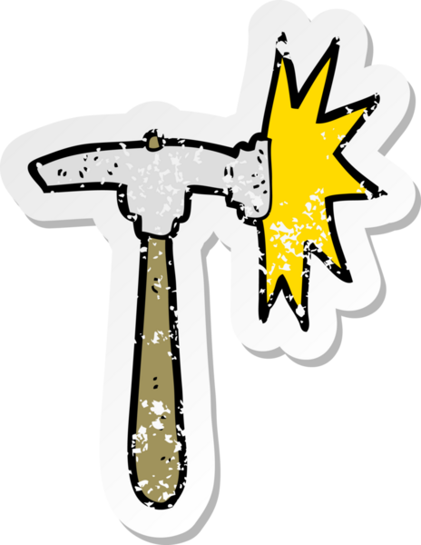 Bir insan tarafından çizilmiş bir karikatür çekiçinin gerilimli yapıştırması.