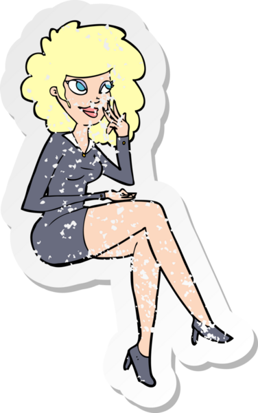 Bir insan tarafından çizilmiş karikatür ofis kadınının sıkıntılı retro yapıştırması.