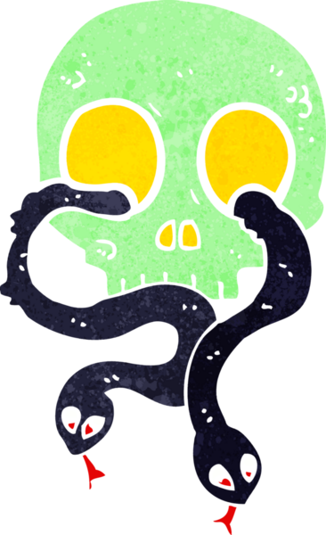 Bir insan tarafından çizilmiş yılanlı kafatası.