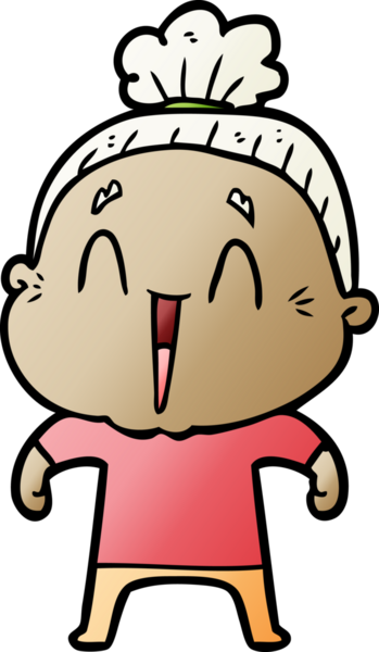 Bir insan tarafından çizilmiş mutlu yaşlı kadın çizgi filmi.