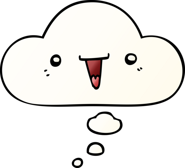 Bir insan tarafından çizilmiş yumuşak eğimli düşünce baloncuğu ile sevimli çizgi film yüzü