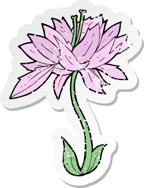 Bir insan tarafından çizilmiş karikatür çiçeğinin gerilmiş yapıştırması.