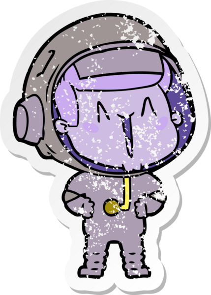 Bir insan tarafından çizilmiş mutlu bir astronotun sıkıntılı çıkartması.