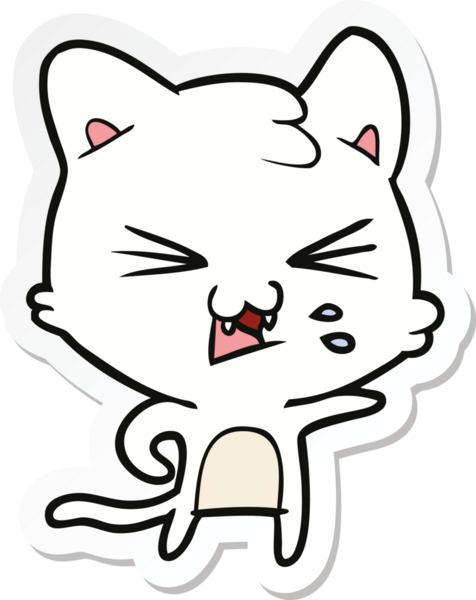 Bir insan tarafından çizilmiş, tıslayan bir kedinin çıkartması.