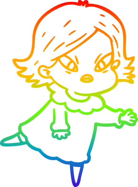 Çizgi film çizen gökkuşağı gradyanı bir insan tarafından çizilmiş stresli kadın.