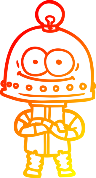 Bir insan tarafından çizilmiş ampullü mutlu bir robot çizimi.