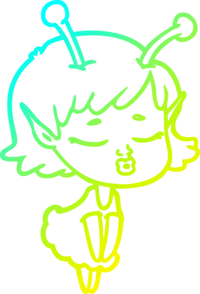 Bir insan tarafından çizilmiş, soğuk gradyan bir uzaylı kız çizgi filmi