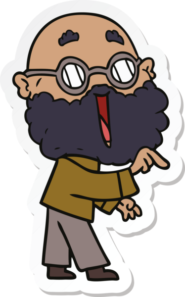 Bir insan tarafından çizilmiş sakallı neşeli bir adamın çıkartması.