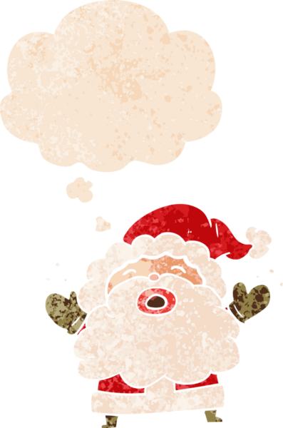 çizgi film Noel Baba bağırıyor grunge içinde düşünce balonu sıkıntılı retro dokuma tarzı bir insan tarafından çizilmiş