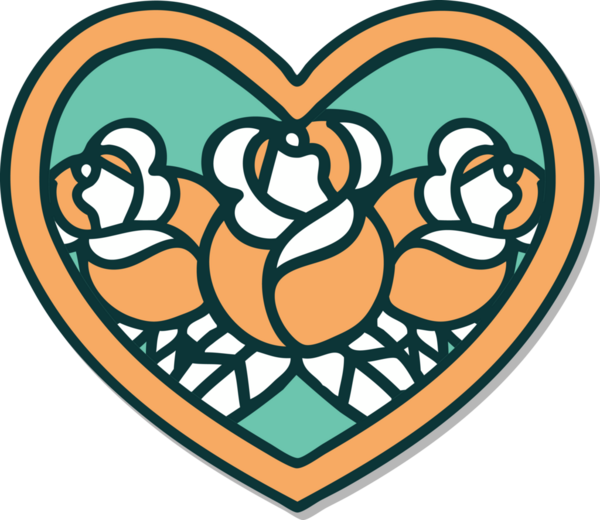 Geleneksel kalp stili dövme çıkartması ve bir insan tarafından çizilmiş çiçekler.