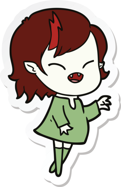 Bir insan tarafından çizilmiş, gülen vampir bir kızın çıkartması.