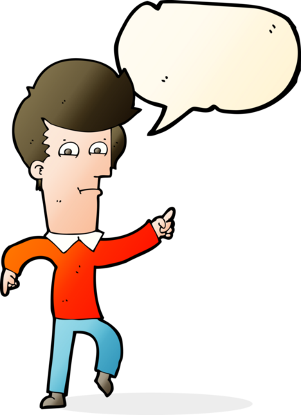 Bir insan tarafından çizilmiş bir konuşma balonuyla işaret eden çizgi film adamı.