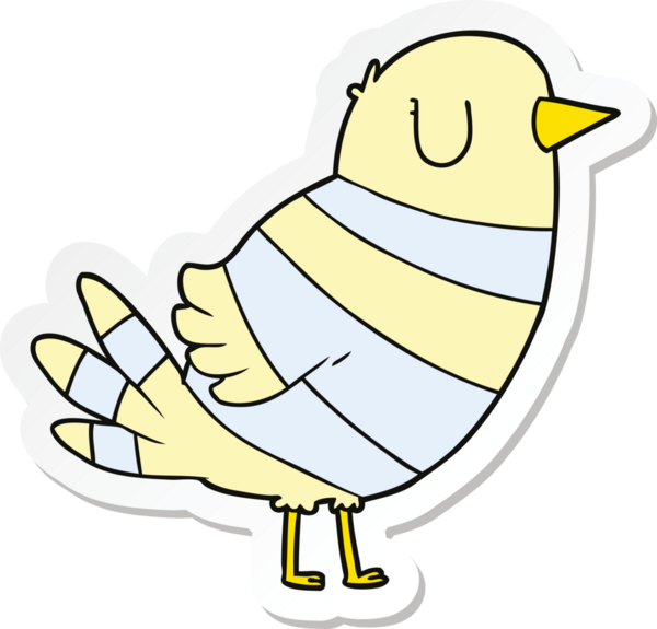 Bir insan tarafından çizilmiş çizgi film kuşunun çıkartması.