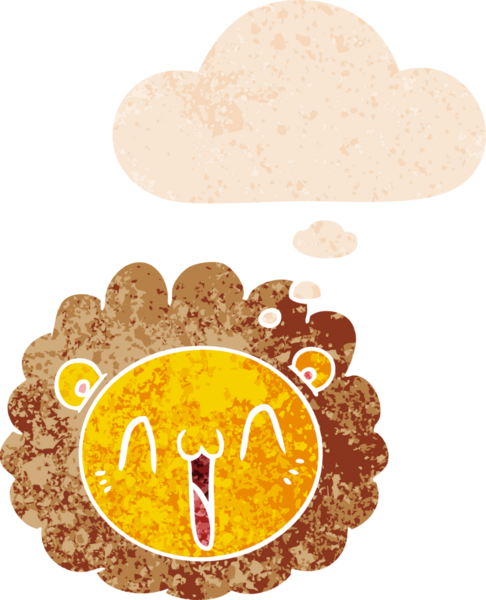 Düşünce baloncuğu ile çizgi film aslanı yüzü bir insan tarafından çizilmiş dertli retro dokuma tarzı