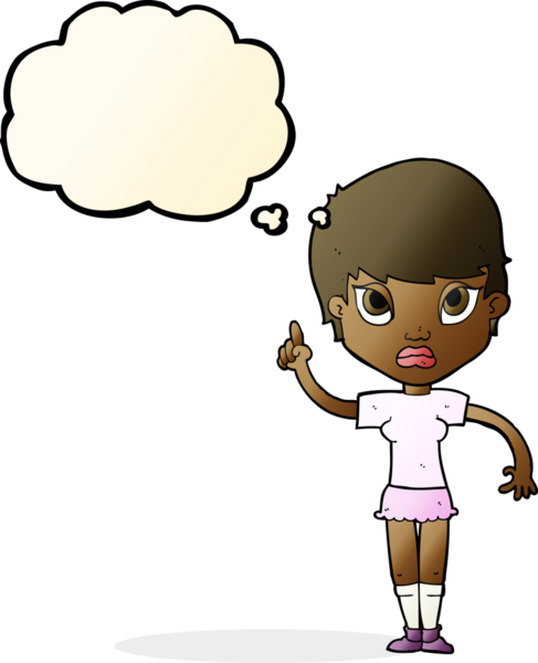 Bir insan tarafından çizilmiş düşünce baloncuğu fikri olan çizgi film kızı.